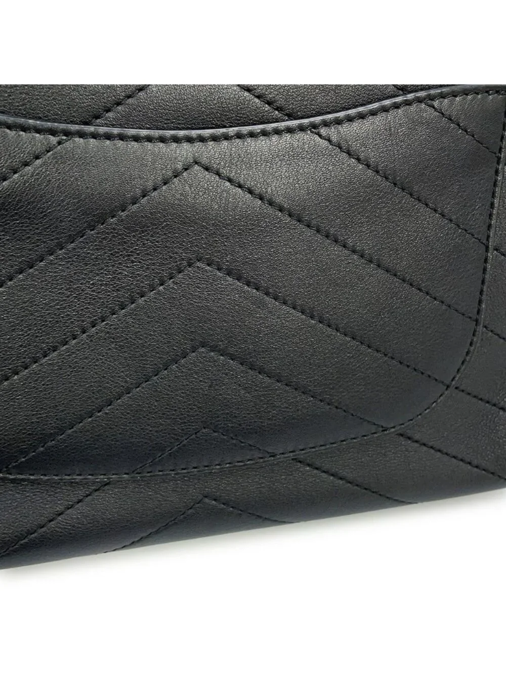 Chanel Chain Shoulder Bag Blanc CC Logo Leather Stitch Black 2-Way
